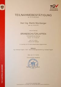 Zertifikat Brandschutzklappen